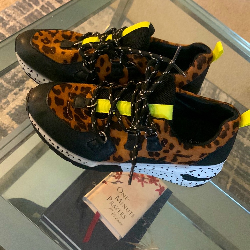Leopard print and neon sneakers